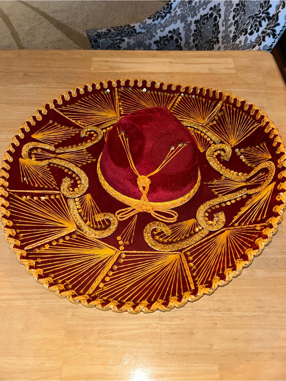 VintagePigalle XXXXX Mexican Sombrero red velvet yellow/gold sequins Mariachi